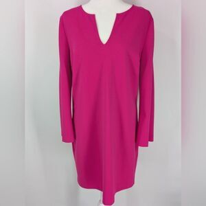 trina Trina Turk Hot Barbie Pink Long Statement Sleeve Split Neck Shift Dress 10
